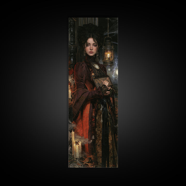 The Antique Spirit Board, Victorian Gothic Art, Tall Narrow Wall Art, Canvas Print, Gothic Wall Decor, Halloween Portrait Art