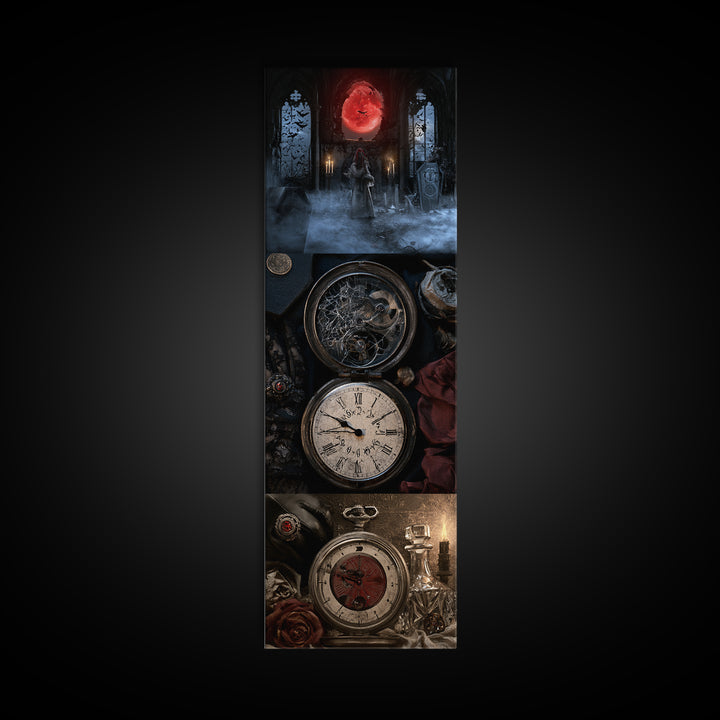 The Cursed Pocket Watch, Victorian Gothic Art, Tall Narrow Wall Art, Framed Canvas Print, Gothic Wall Decor, Halloween Portrait Art