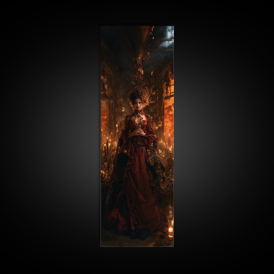 The Witch'S Broom, Victorian Gothic Art, Tall Narrow Wall Art, Canvas Print, Gothic Wall Decor, Halloween Portrait Art, Halloween Wall Art