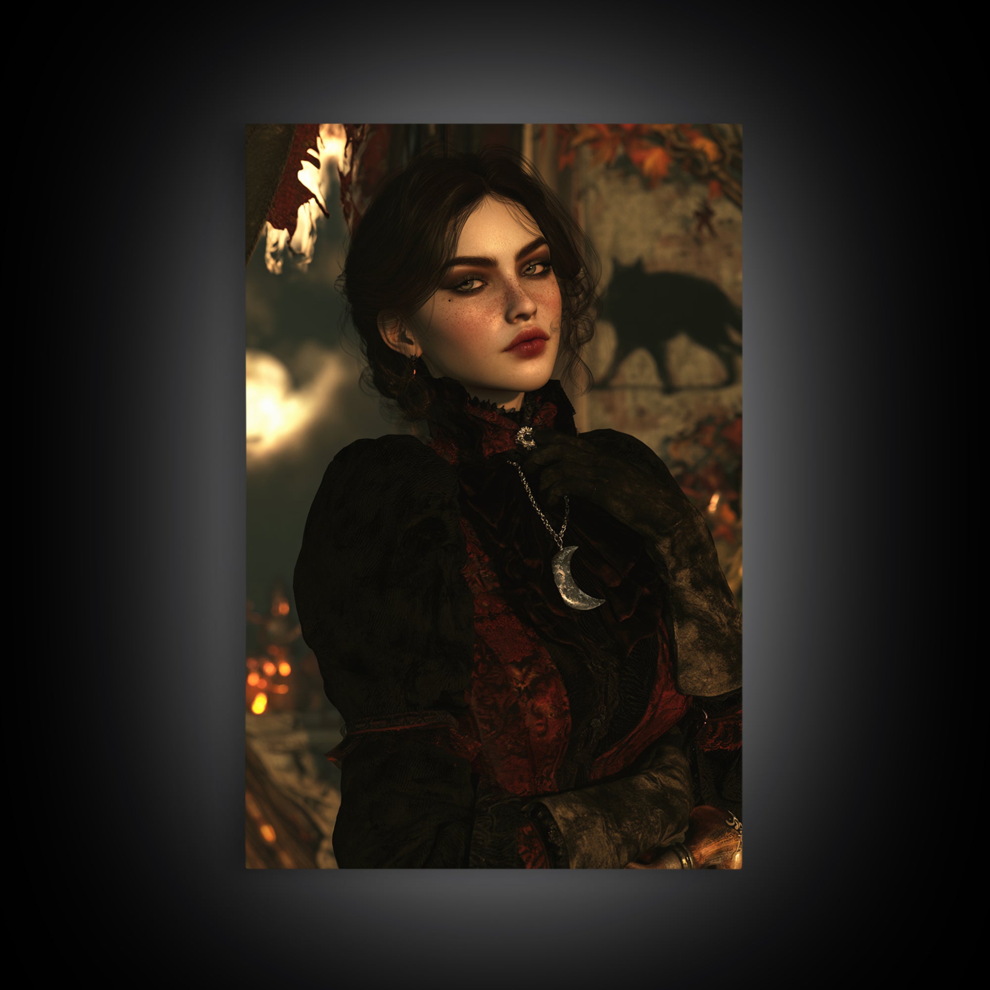 The Moonstone Amulet, Victorian Horror Portrait, Vertical Wall Art, Framed Canvas Print, Gothic Wall Decor, Halloween Portrait Art