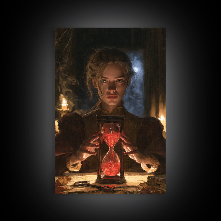 The Crimson Hourglass, Macabre Victorian Decor, Vertical Wall Art, Canvas Print, Gothic Wall Decor, Halloween Portrait Art, Dark Fantasy Art