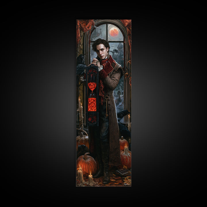 The Crimson Hourglass, Victorian Horror Portrait, Tall Narrow Wall Art, Canvas Print, Gothic Wall Decor, Halloween Portrait Art