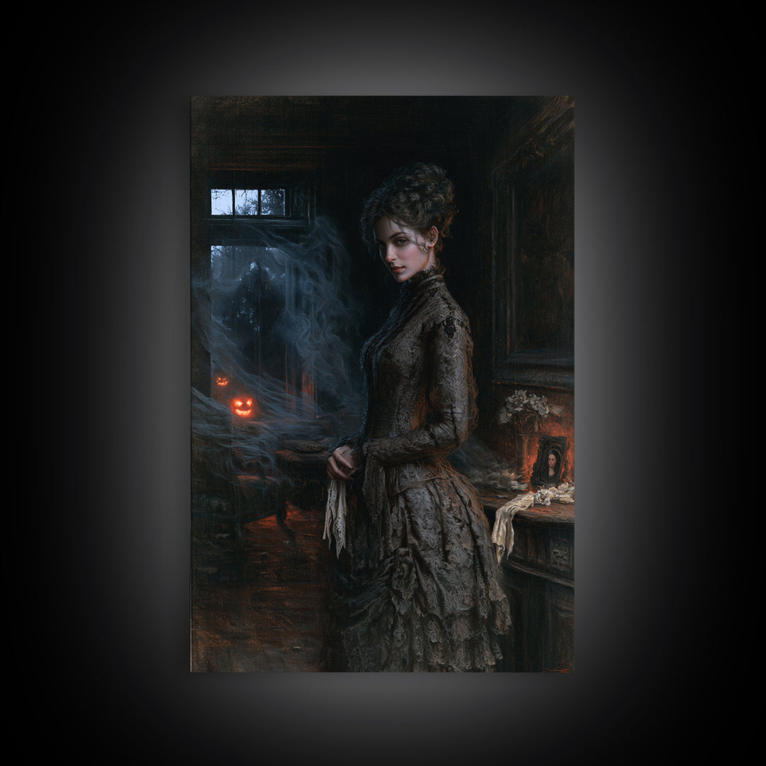 The Haunted Portrait, Antique Gothic Portrait, Vertical Wall Art, Canvas Print, Gothic Wall Decor, Halloween Portrait Art