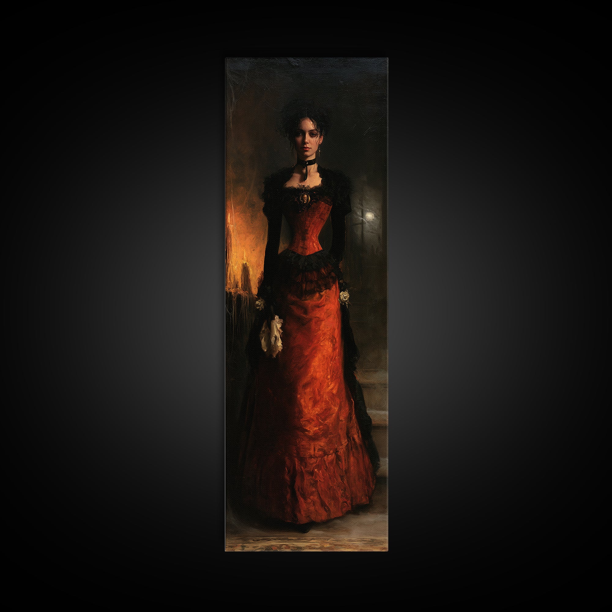 The Haunted Portrait, Victorian Gothic Art, Tall Narrow Wall Art, Canvas Print, Gothic Wall Decor, Halloween Portrait Art