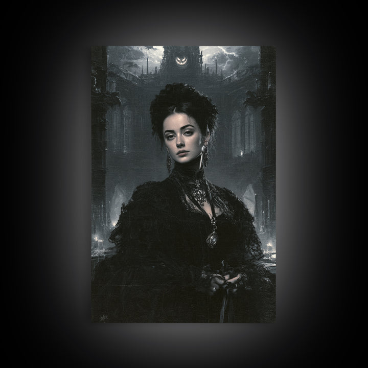 Monochrome Gothic Halloween, Macabre Victorian Decor, Vertical Wall Art, Canvas Print, Gothic Wall Decor, Halloween Portrait Art