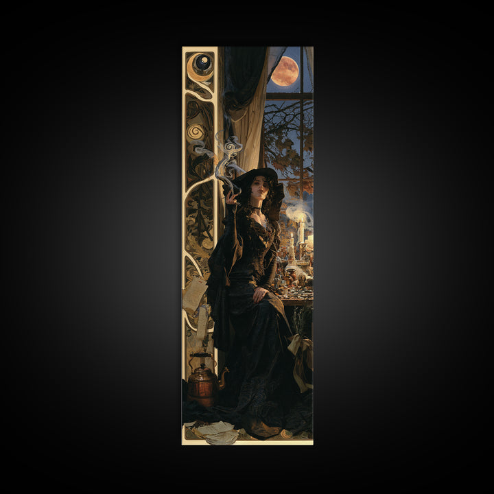Art Nouveau Witchcraft, Dark Academia Wall Art, Tall Narrow Wall Art, Canvas Print, Gothic Wall Decor, Halloween Portrait Art