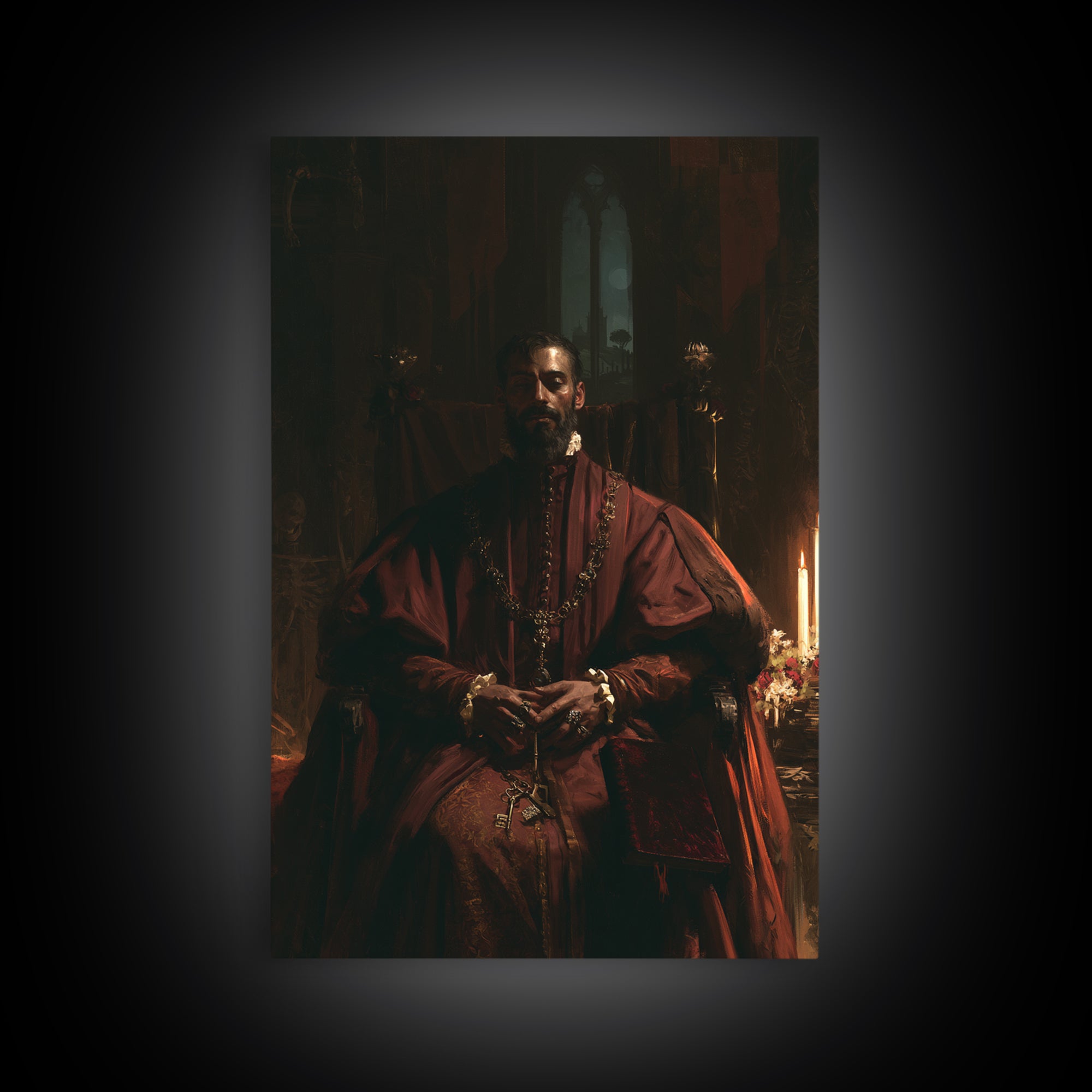 Medieval Danse Macabre, Macabre Victorian Decor, Vertical Wall Art, Framed Canvas Print, Gothic Wall Decor, Halloween Portrait Art