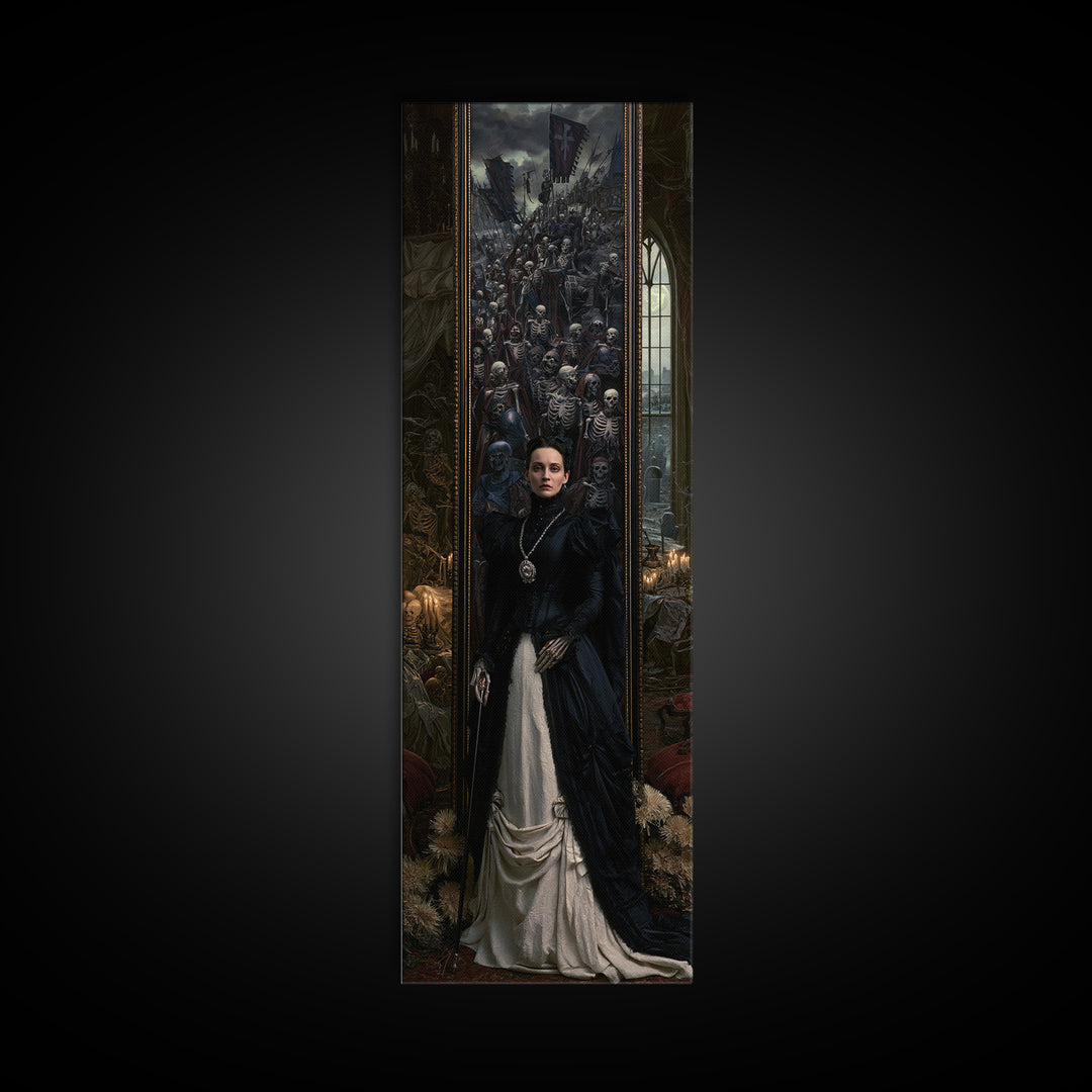 Medieval Danse Macabre, Macabre Victorian Decor, Tall Narrow Wall Art, Canvas Print, Gothic Wall Decor, Halloween Portrait Art