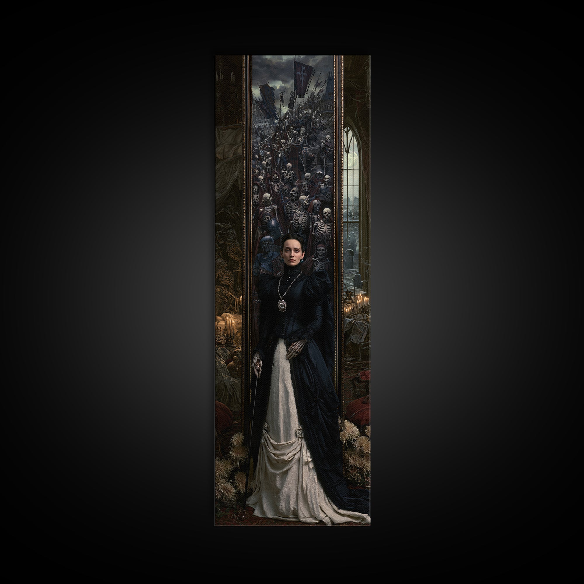 Medieval Danse Macabre, Macabre Victorian Decor, Tall Narrow Wall Art, Canvas Print, Gothic Wall Decor, Halloween Portrait Art