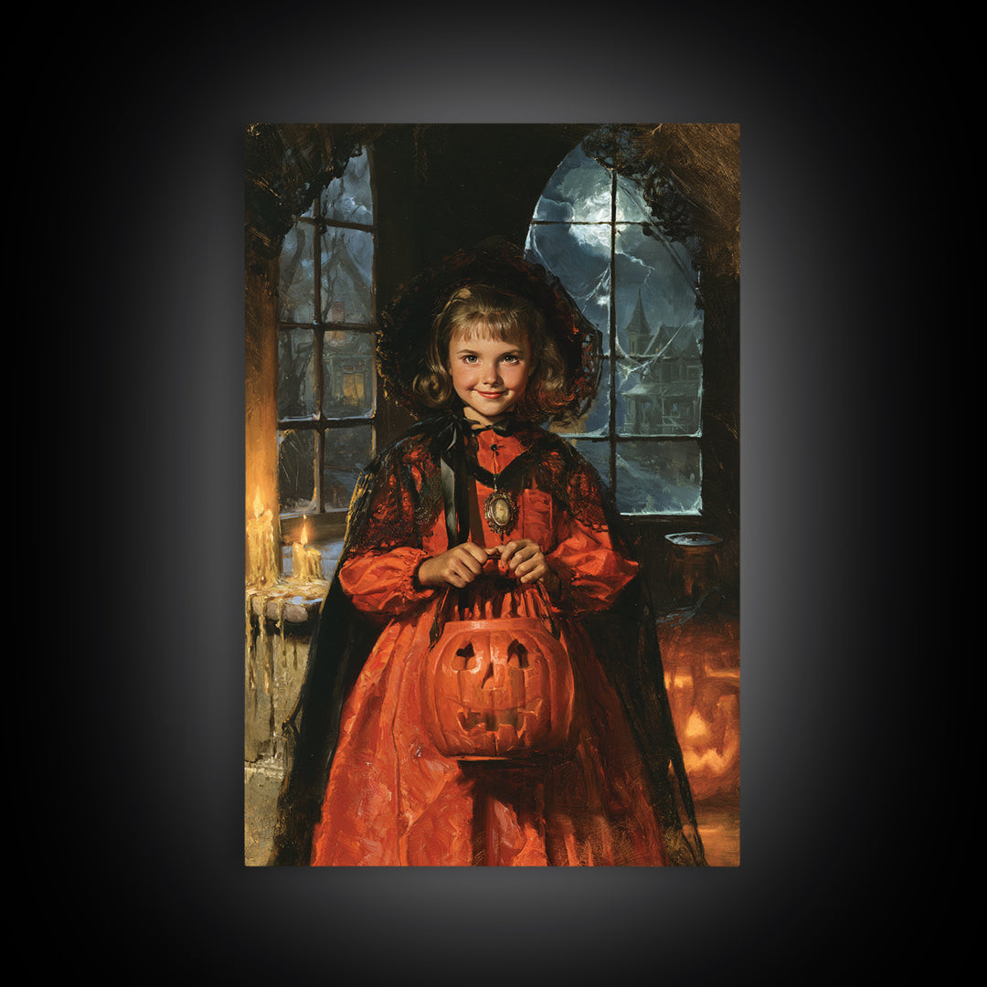 1950s Halloween Nostalgia, Antique Gothic Portrait, Vertical Wall Art, Canvas Print, Gothic Wall Decor, Halloween Portrait Art