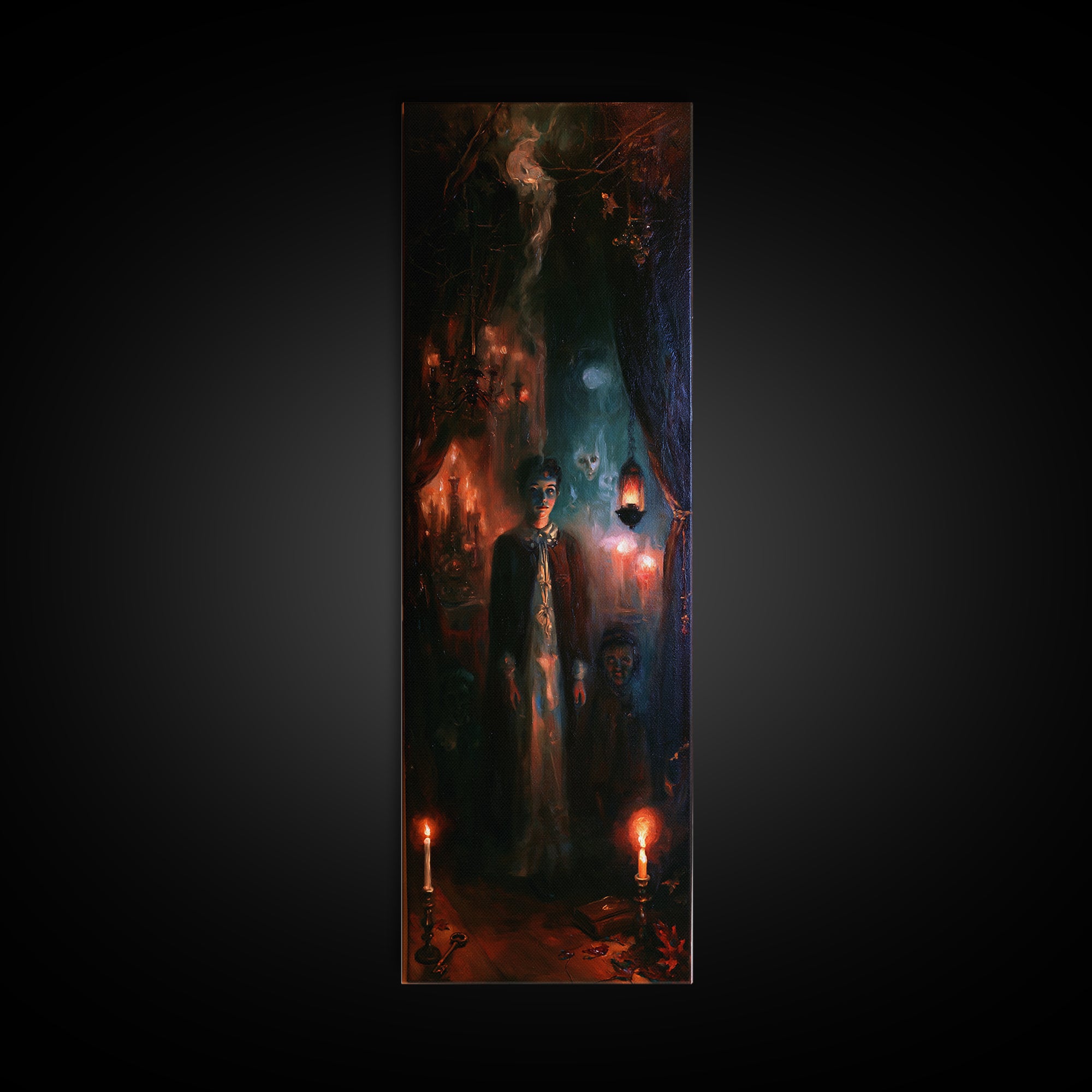 1950s Halloween Nostalgia, Victorian Horror Portrait, Tall Narrow Wall Art, Canvas Print, Gothic Wall Decor, Halloween Portrait Art