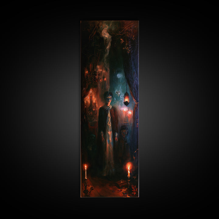 1950s Halloween Nostalgia, Victorian Horror Portrait, Tall Narrow Wall Art, Canvas Print, Gothic Wall Decor, Halloween Portrait Art