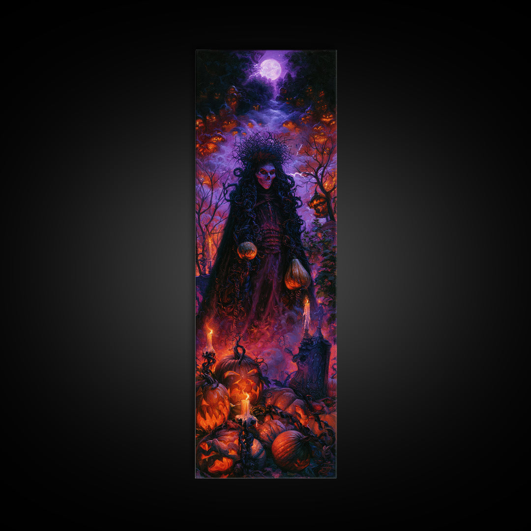 1980s Neon Horror, Antique Gothic Portrait, Tall Narrow Wall Art, Framed Canvas Print, Gothic Wall Decor, Halloween Portrait Art