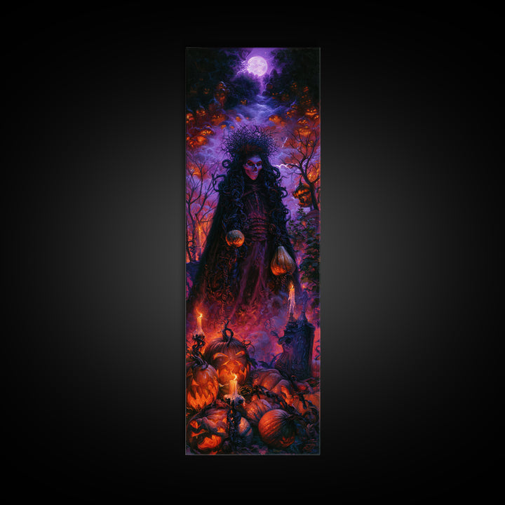 1980s Neon Horror, Antique Gothic Portrait, Tall Narrow Wall Art, Framed Canvas Print, Gothic Wall Decor, Halloween Portrait Art
