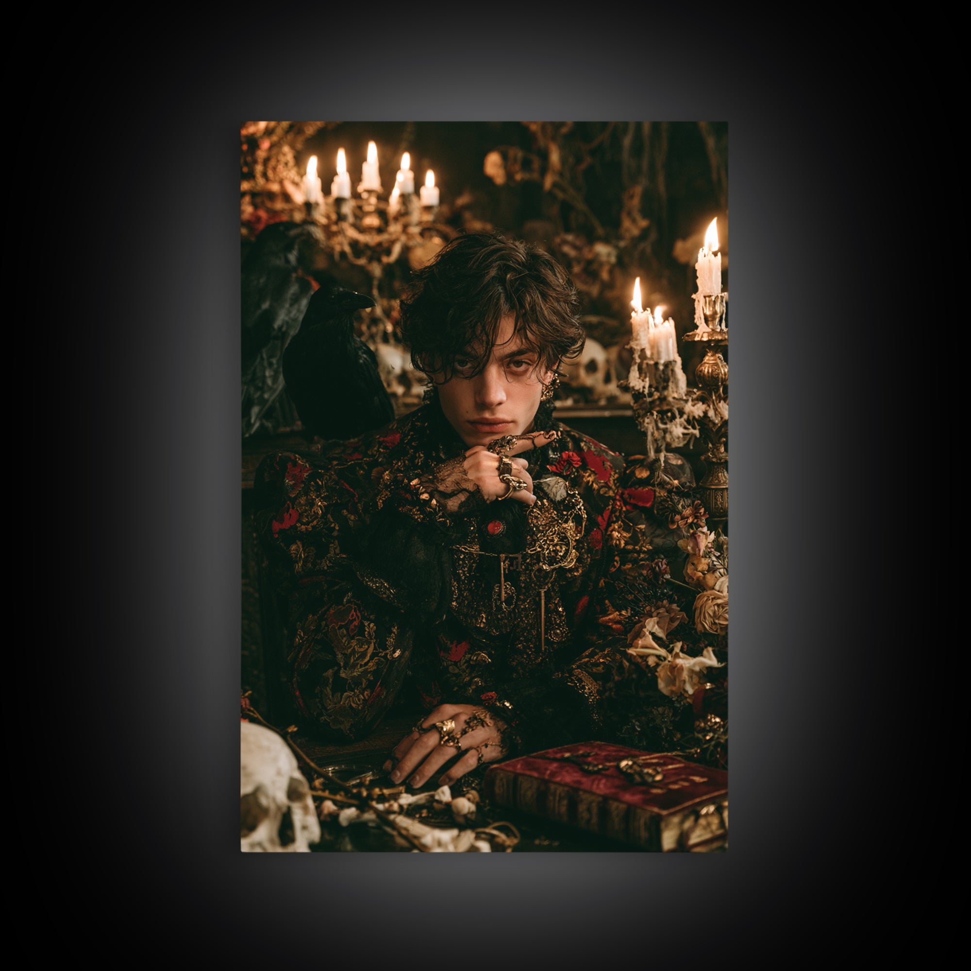 Dark Academia Halloween, Dark Academia Wall Art, Vertical Wall Art, Framed Canvas Print, Gothic Wall Decor, Halloween Portrait Art