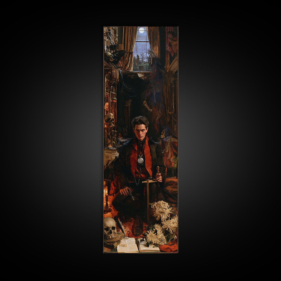 Dark Academia Halloween, Dark Academia Wall Art, Tall Narrow Wall Art, Canvas Print, Gothic Wall Decor, Halloween Portrait Art