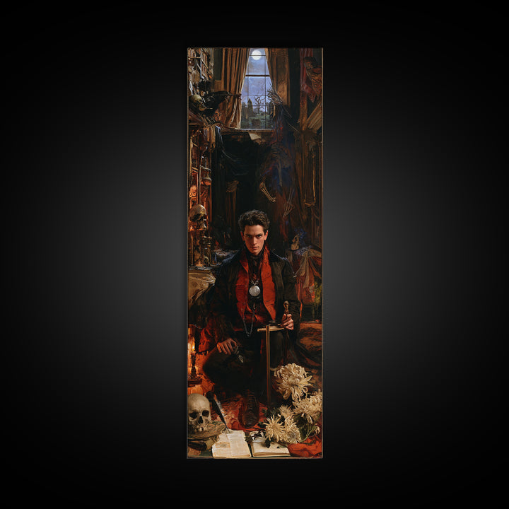 Dark Academia Halloween, Dark Academia Wall Art, Tall Narrow Wall Art, Canvas Print, Gothic Wall Decor, Halloween Portrait Art