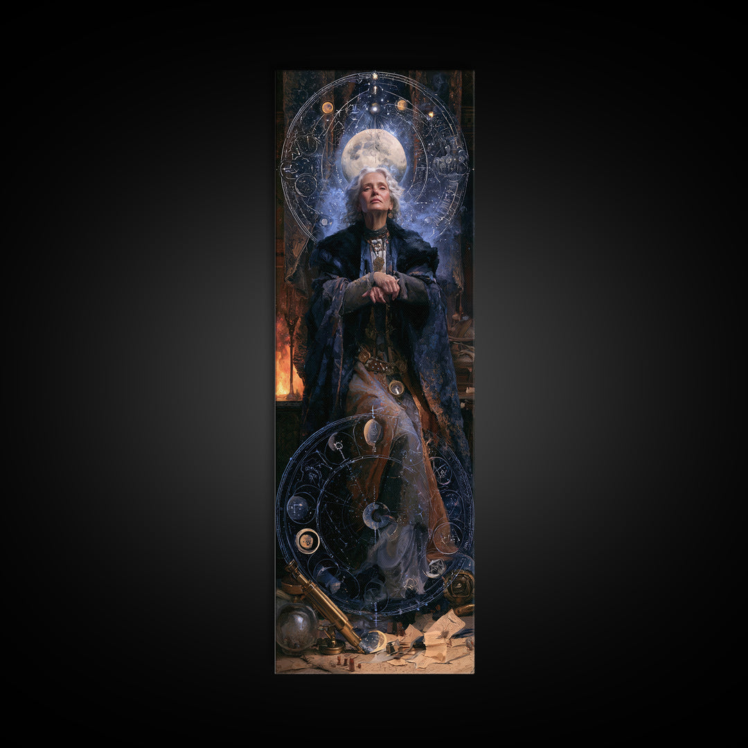 Celestial Witchcraft, Victorian Horror Portrait, Tall Narrow Wall Art, Canvas Print, Gothic Wall Decor, Halloween Portrait Art