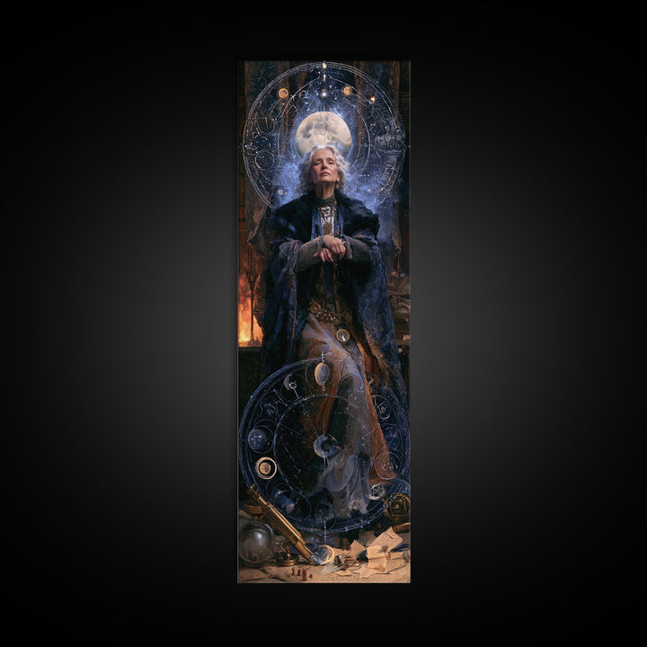 Celestial Witchcraft, Victorian Horror Portrait, Tall Narrow Wall Art, Canvas Print, Gothic Wall Decor, Halloween Portrait Art