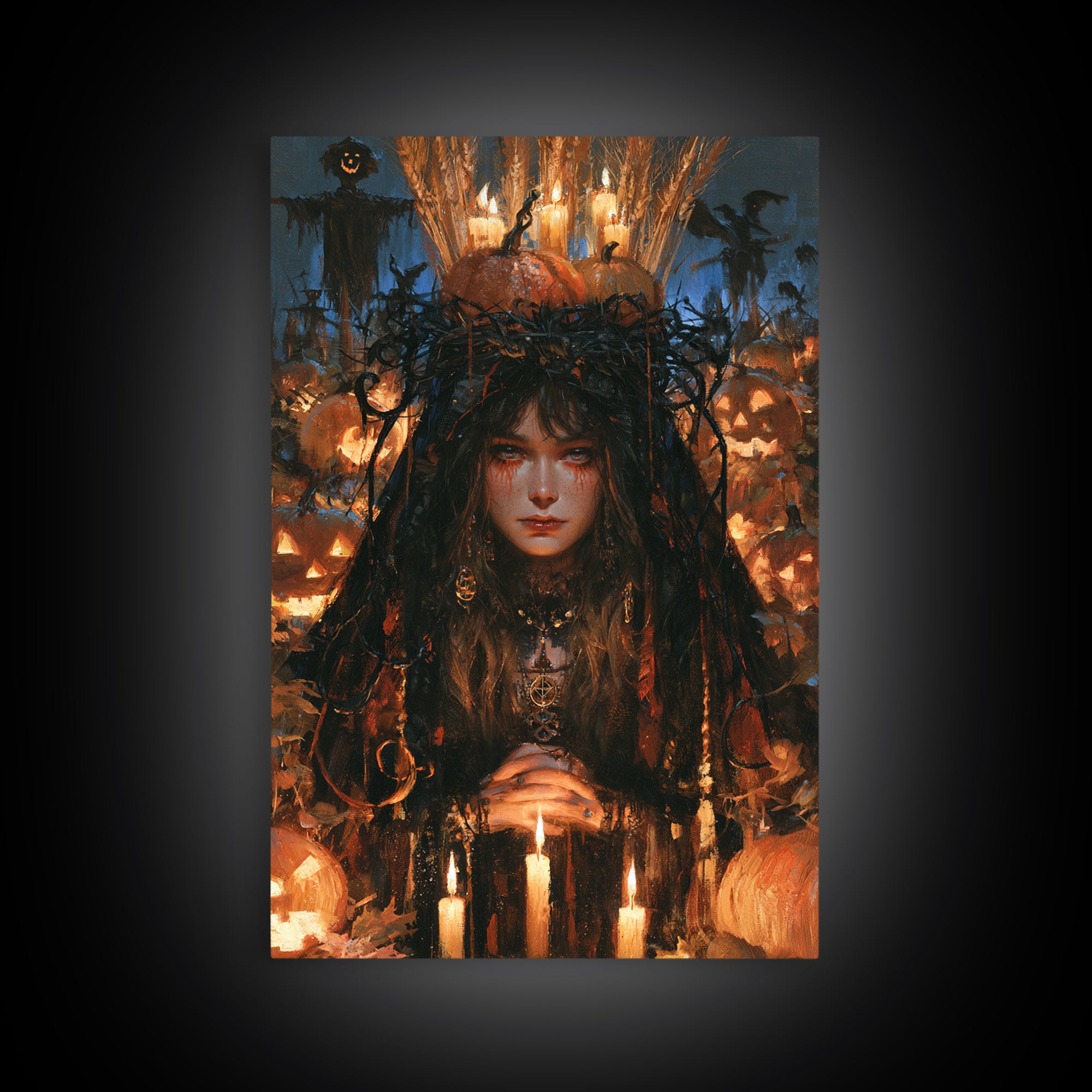 Occult Harvest Festival, Dark Academia Wall Art, Vertical Wall Art, Canvas Print, Gothic Wall Decor, Halloween Portrait Art, Horror Wall Art