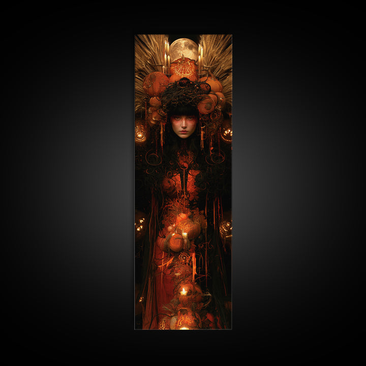 Occult Harvest Festival, Victorian Horror Portrait, Tall Narrow Wall Art, Canvas Print, Gothic Wall Decor, Halloween Portrait Art