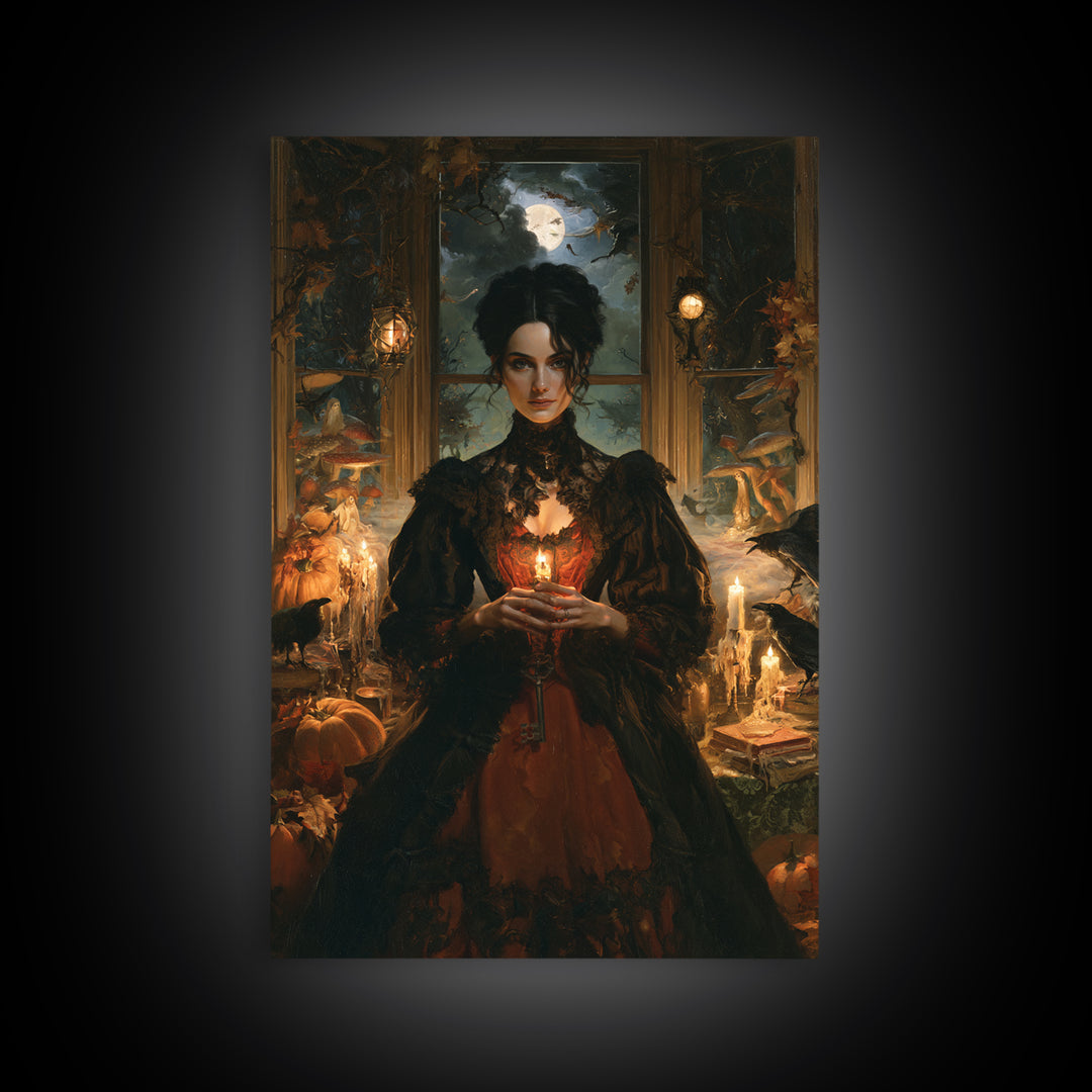 Enchanted Woodland Halloween, Victorian Gothic Art, Vertical Wall Art, Framed Canvas Print, Gothic Wall Decor, Halloween Portrait Art
