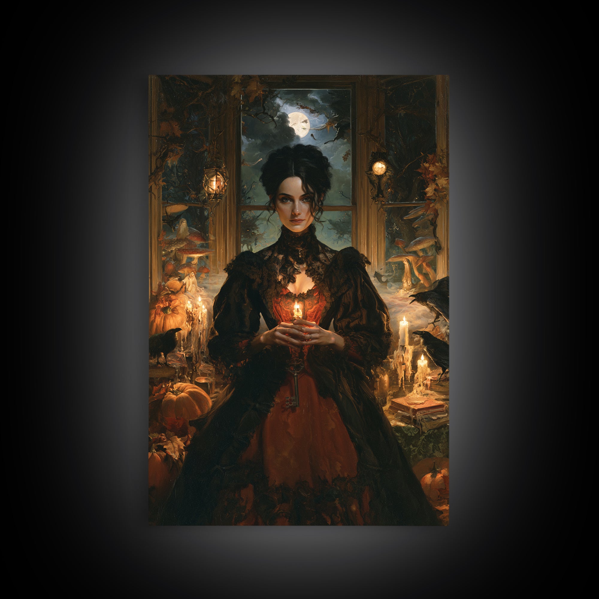 Enchanted Woodland Halloween, Victorian Gothic Art, Vertical Wall Art, Framed Canvas Print, Gothic Wall Decor, Halloween Portrait Art