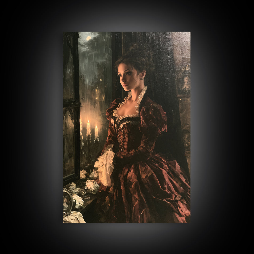 Gothic Romance, Victorian Horror Portrait, Vertical Wall Art, Canvas Print, Gothic Wall Decor, Halloween Portrait Art, Macabre Wall Art