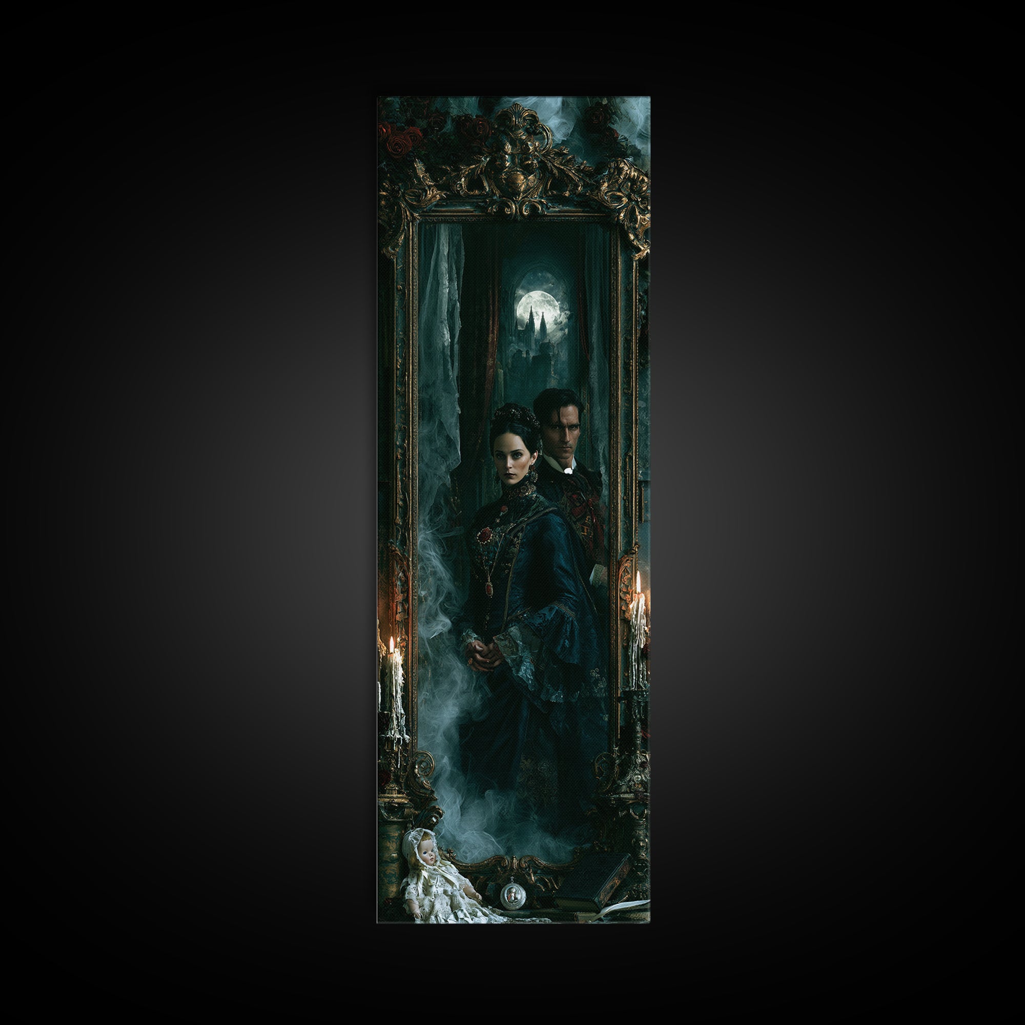 Gothic Romance, Victorian Gothic Art, Tall Narrow Wall Art, Canvas Print, Gothic Wall Decor, Halloween Portrait Art, Gothic Home Decor