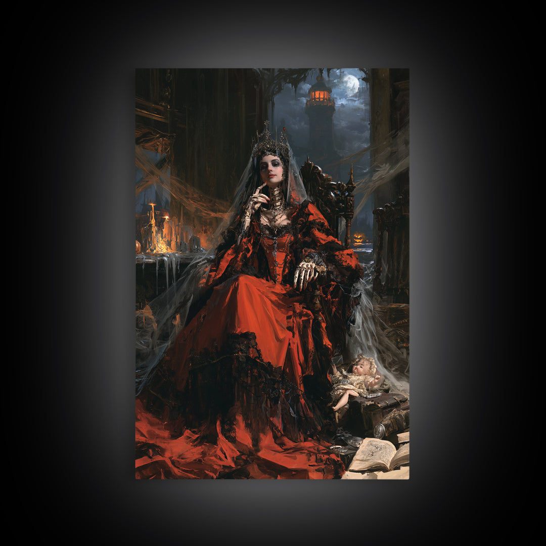 Haunted Seaside Halloween, Macabre Victorian Decor, Vertical Wall Art, Framed Canvas Print, Gothic Wall Decor, Halloween Portrait Art