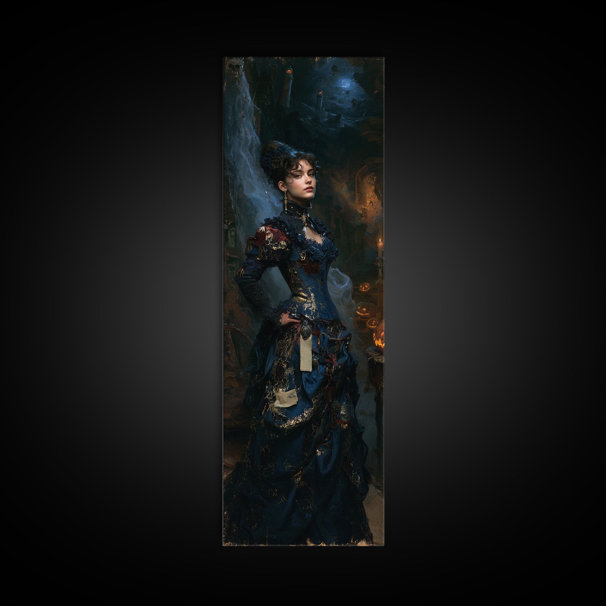 Haunted Seaside Halloween, Macabre Victorian Decor, Tall Narrow Wall Art, Framed Canvas Print, Gothic Wall Decor, Halloween Portrait Art