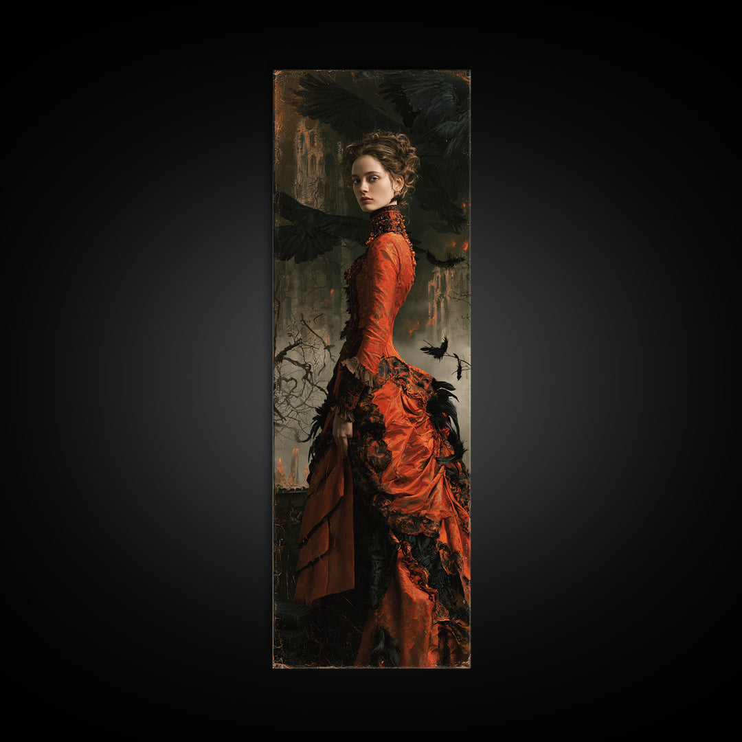Ravens And Ruins, Victorian Gothic Art, Tall Narrow Wall Art, Canvas Print, Gothic Wall Decor, Halloween Portrait Art, Spooky Wall Decor