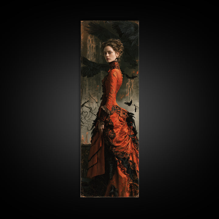 Ravens And Ruins, Victorian Gothic Art, Tall Narrow Wall Art, Canvas Print, Gothic Wall Decor, Halloween Portrait Art, Spooky Wall Decor