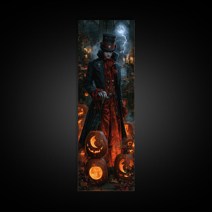 Pumpkins And Moon Phases, Dark Academia Wall Art, Tall Narrow Wall Art, Framed Canvas Print, Gothic Wall Decor, Halloween Portrait Art