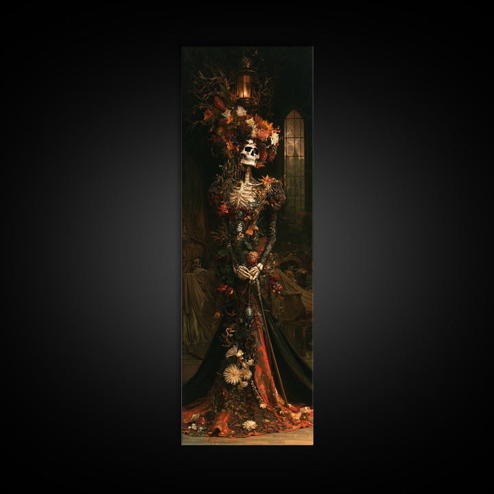 Skeletal Botanicals, Antique Gothic Portrait, Tall Narrow Wall Art, Canvas Print, Gothic Wall Decor, Halloween Portrait Art