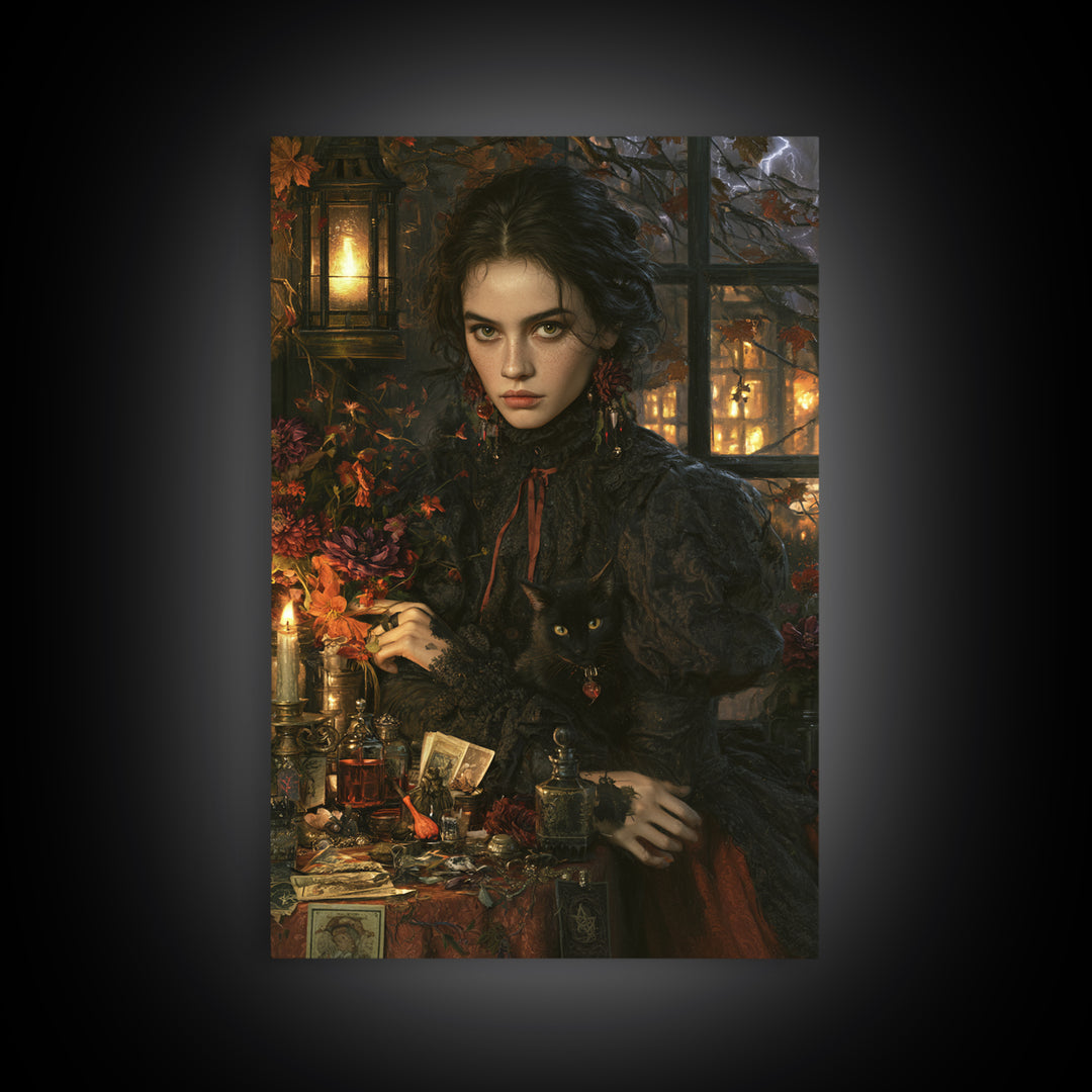 The Poison Garden, Antique Gothic Portrait, Vertical Wall Art, Framed Canvas Print, Gothic Wall Decor, Halloween Portrait Art