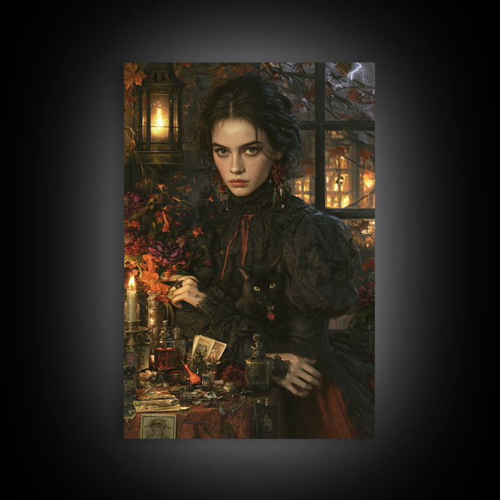 The Poison Garden, Antique Gothic Portrait, Vertical Wall Art, Framed Canvas Print, Gothic Wall Decor, Halloween Portrait Art