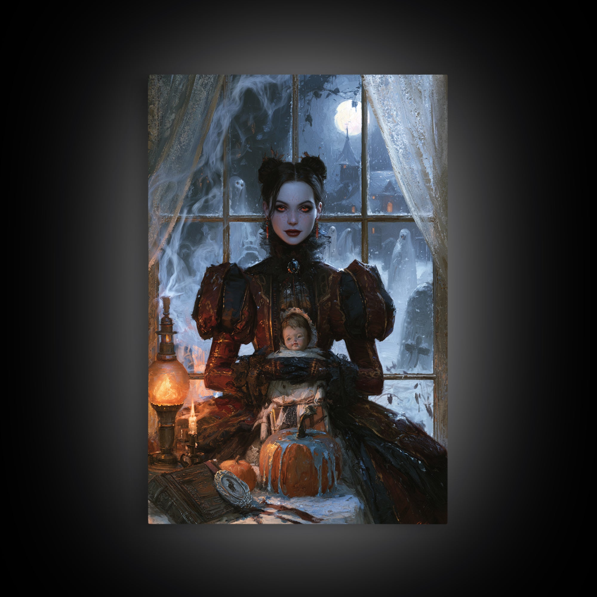 Frozen Halloween, Antique Gothic Portrait, Vertical Wall Art, Canvas Print, Gothic Wall Decor, Halloween Portrait Art, Dark Fantasy Art