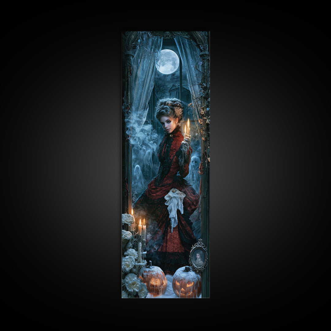 Frozen Halloween, Antique Gothic Portrait, Tall Narrow Wall Art, Canvas Print, Gothic Wall Decor, Halloween Portrait Art, Spooky Wall Decor