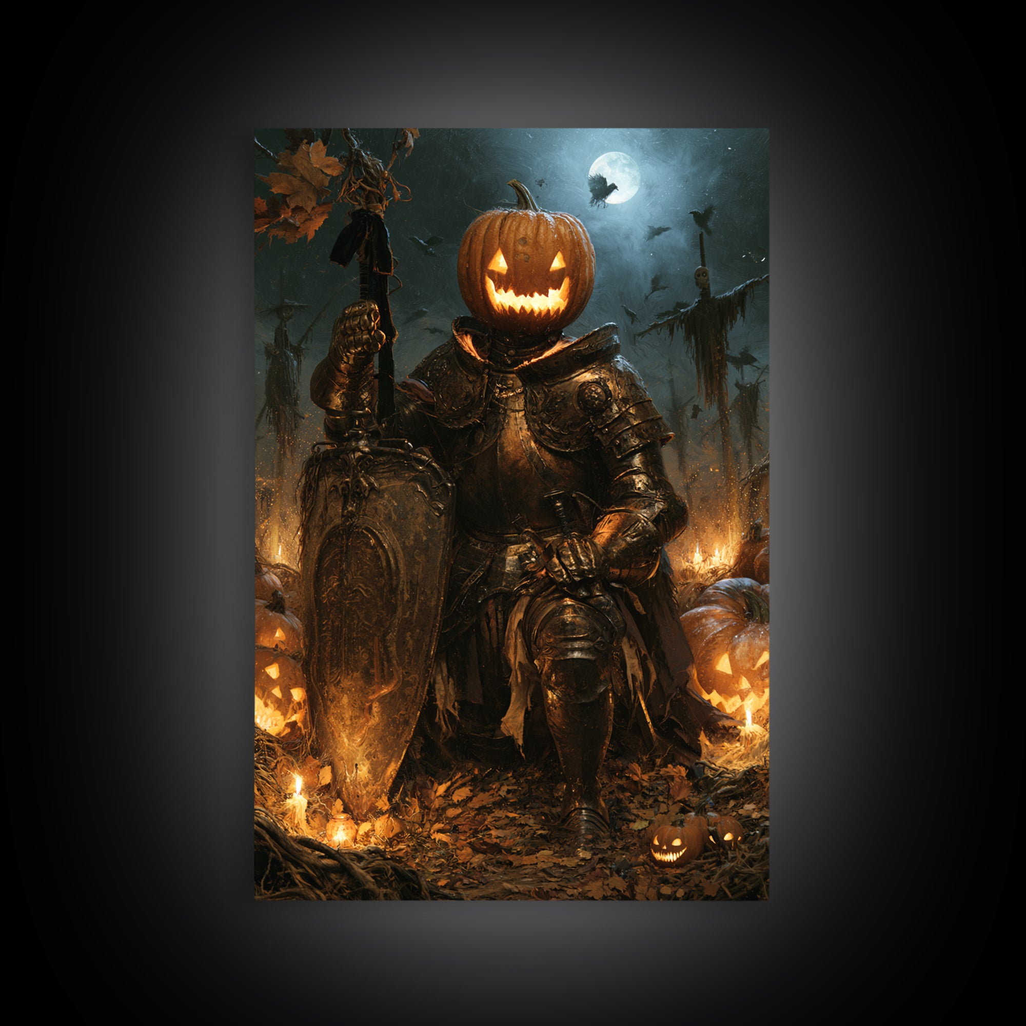 The Pumpkin Paladin, Victorian Horror Portrait, Vertical Wall Art, Canvas Print, Gothic Wall Decor, Halloween Portrait Art, Macabre Wall Art