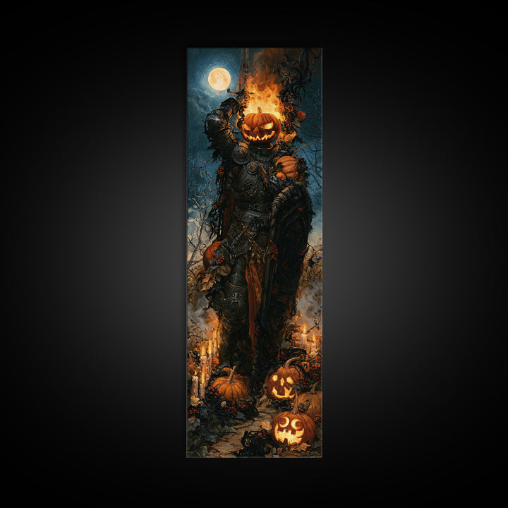 The Pumpkin Paladin, Victorian Gothic Art, Tall Narrow Wall Art, Framed Canvas Print, Gothic Wall Decor, Halloween Portrait Art