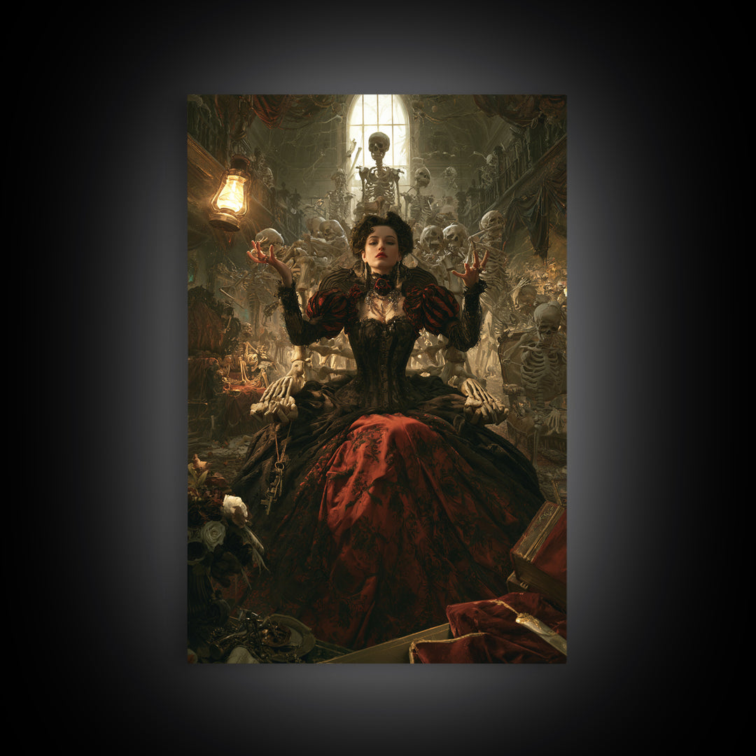 The Necromancer Queen, Antique Gothic Portrait, Vertical Wall Art, Canvas Print, Gothic Wall Decor, Halloween Portrait Art