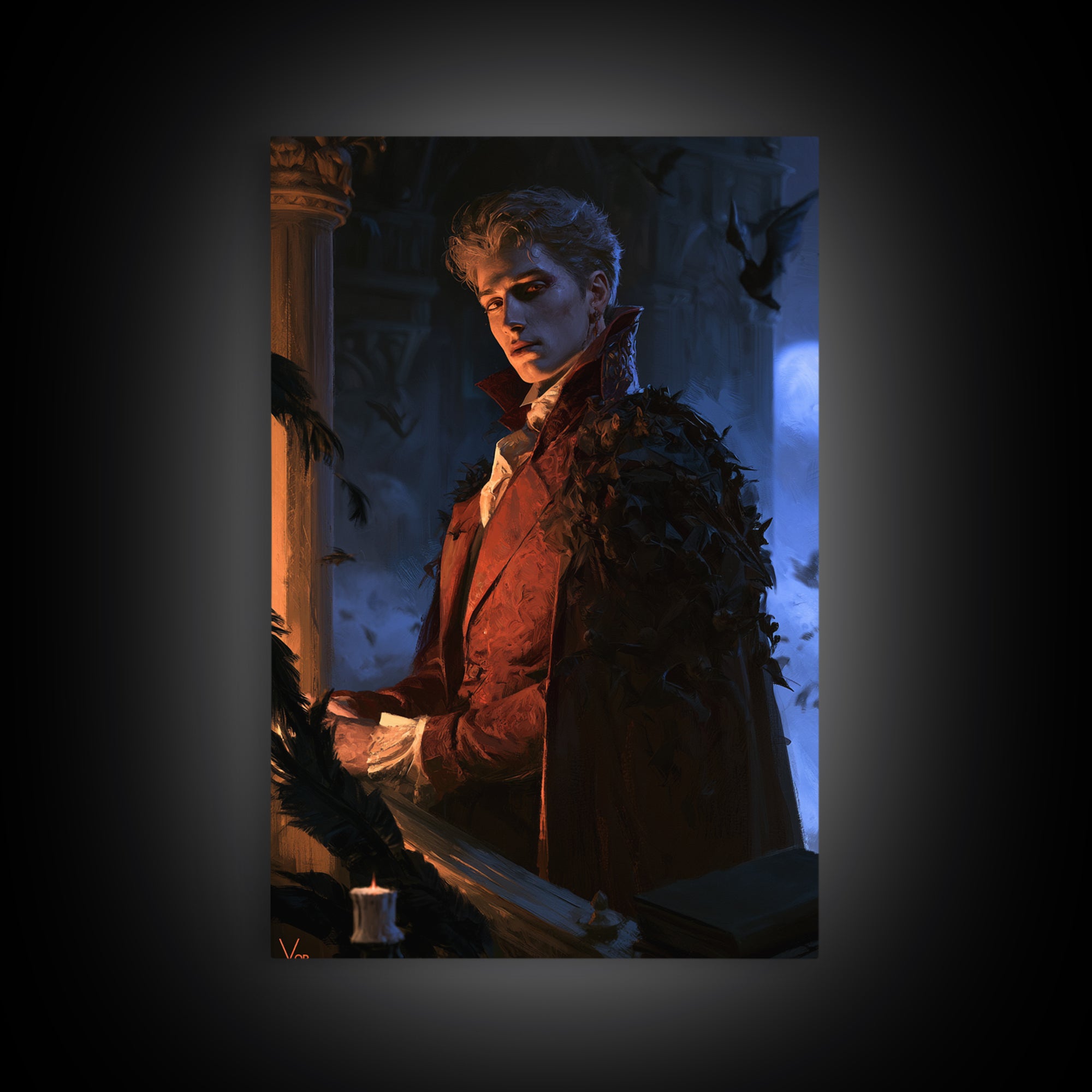 The Bat Prince, Victorian Gothic Art, Vertical Wall Art, Framed Canvas Print, Gothic Wall Decor, Halloween Portrait Art, Dark Fantasy Art