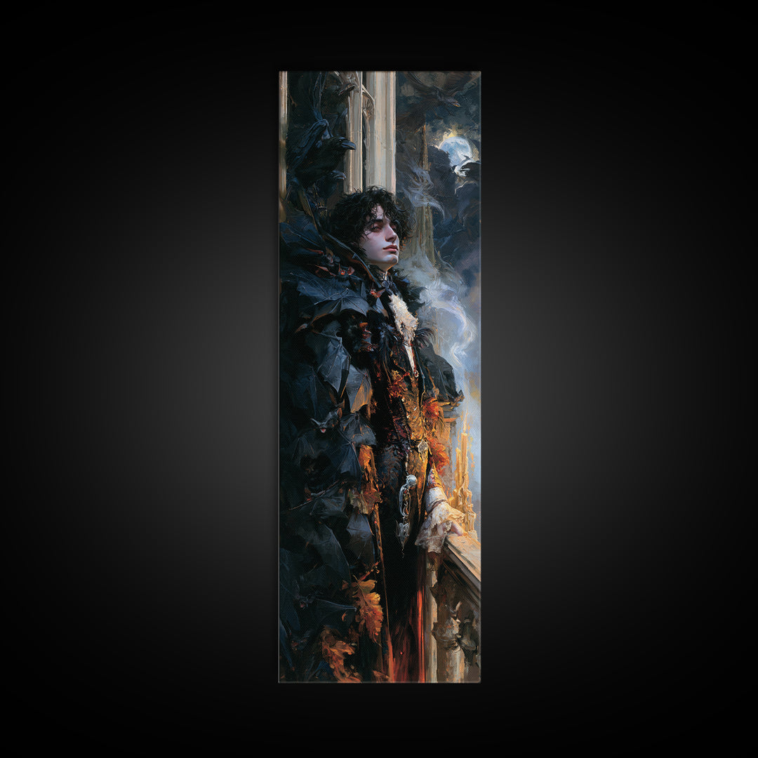 The Bat Prince, Antique Gothic Portrait, Tall Narrow Wall Art, Canvas Print, Gothic Wall Decor, Halloween Portrait Art, Macabre Wall Art