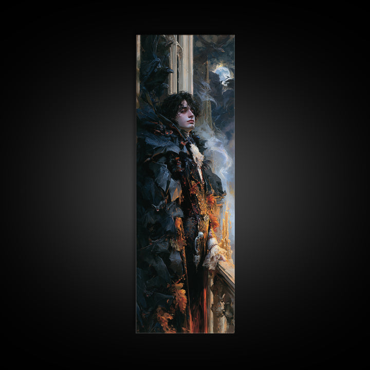 The Bat Prince, Antique Gothic Portrait, Tall Narrow Wall Art, Canvas Print, Gothic Wall Decor, Halloween Portrait Art, Macabre Wall Art