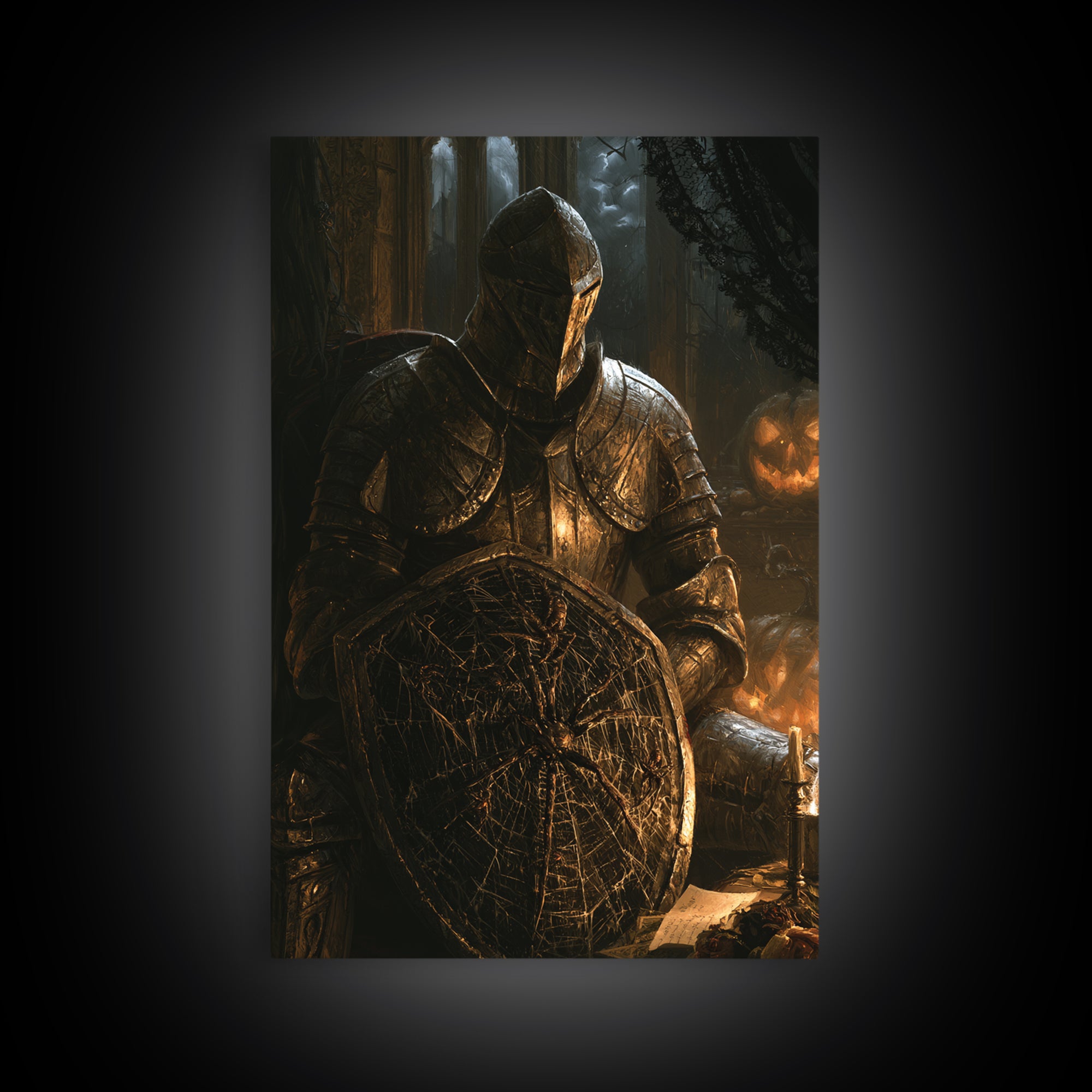 The Spider Knight, Victorian Gothic Art, Vertical Wall Art, Framed Canvas Print, Gothic Wall Decor, Halloween Portrait Art