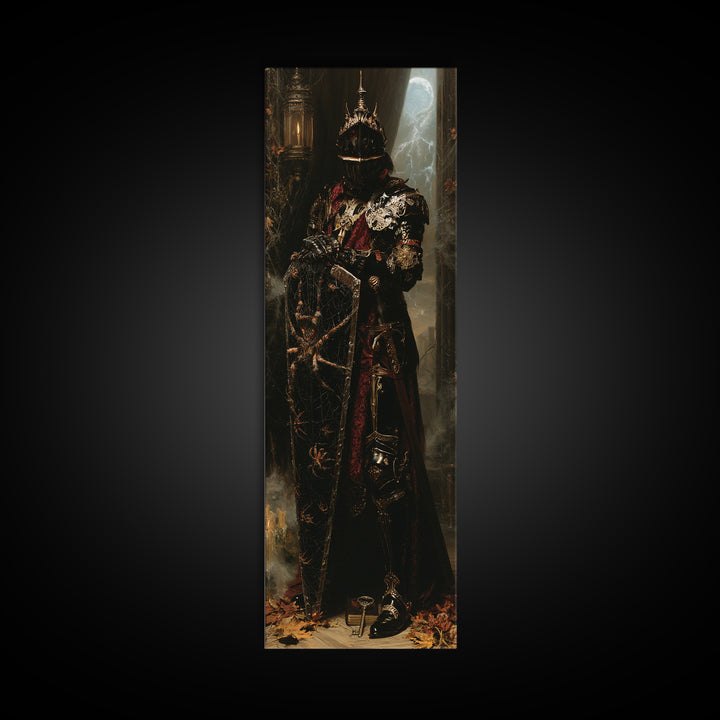 The Spider Knight, Antique Gothic Portrait, Tall Narrow Wall Art, Canvas Print, Gothic Wall Decor, Halloween Portrait Art, Horror Wall Art