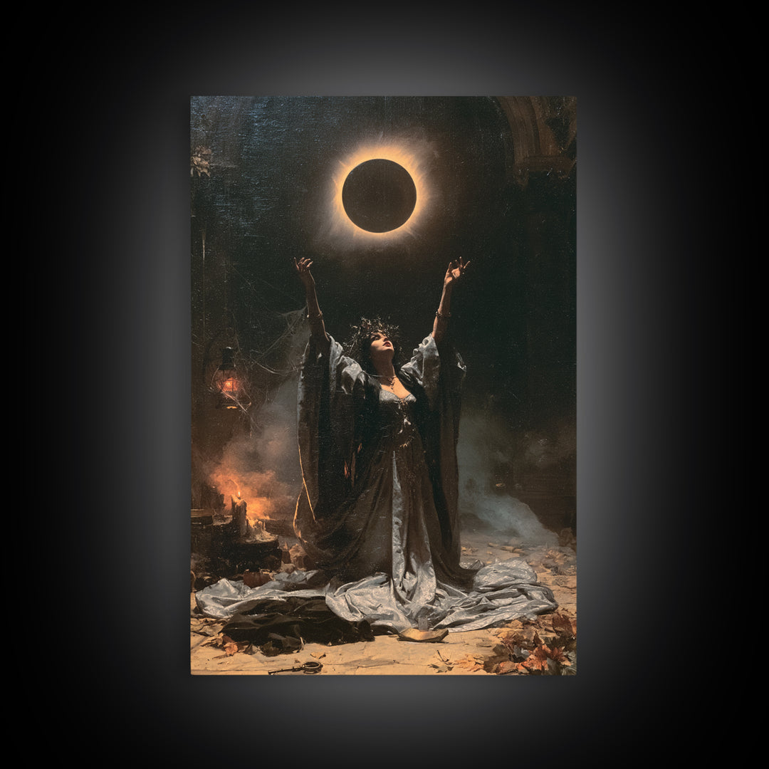 The Moon Priestess, Macabre Victorian Decor, Vertical Wall Art, Canvas Print, Gothic Wall Decor, Halloween Portrait Art, Macabre Wall Art