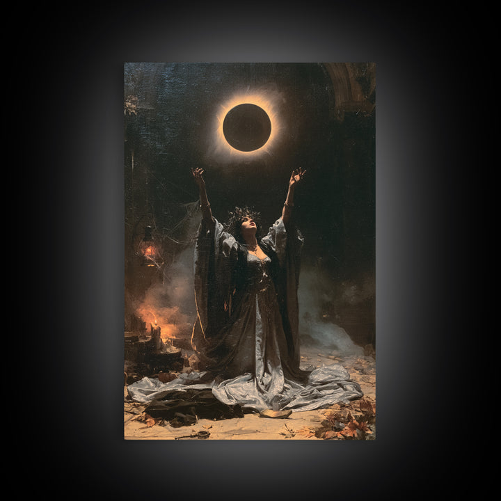 The Moon Priestess, Macabre Victorian Decor, Vertical Wall Art, Canvas Print, Gothic Wall Decor, Halloween Portrait Art, Macabre Wall Art