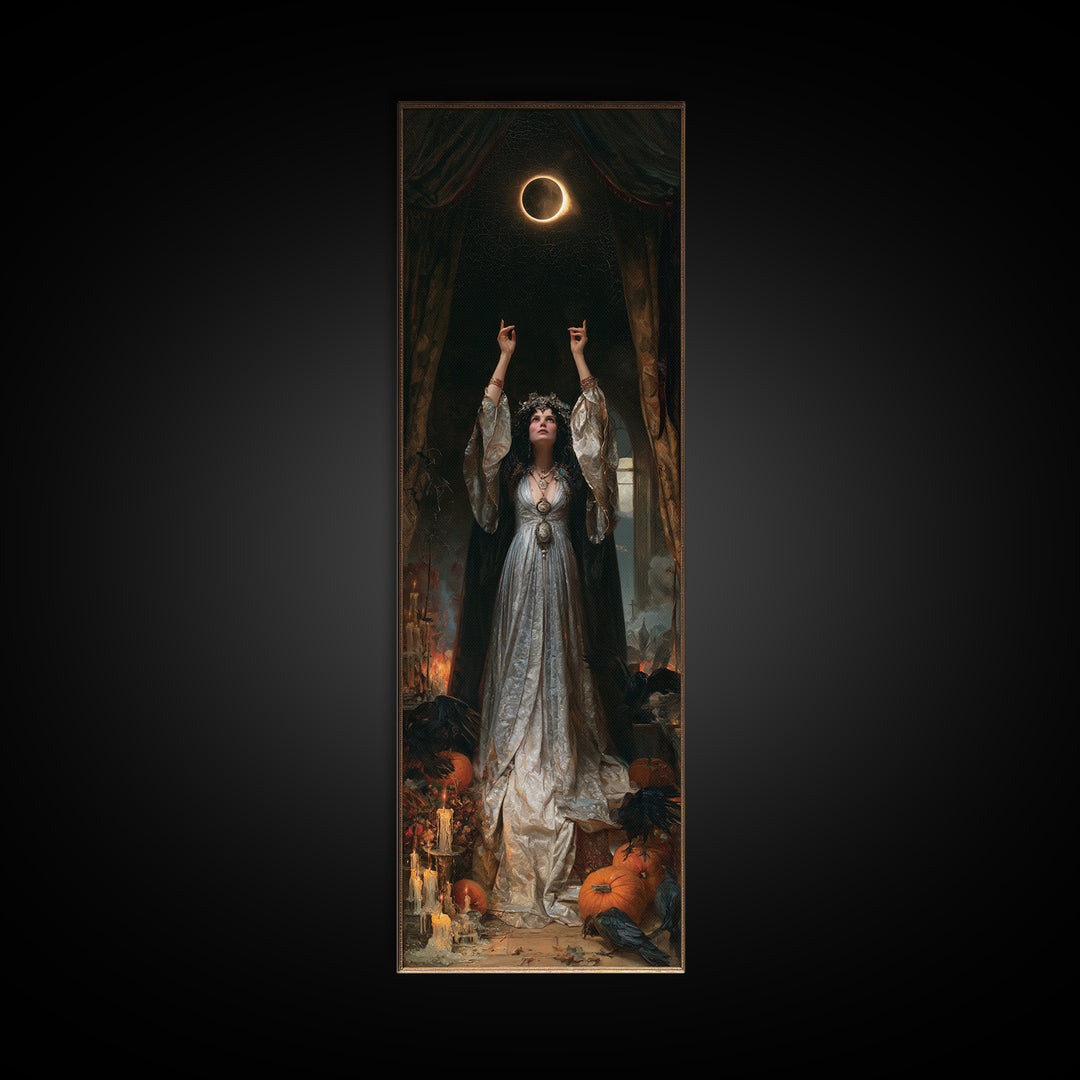 The Moon Priestess, Macabre Victorian Decor, Tall Narrow Wall Art, Canvas Print, Gothic Wall Decor, Halloween Portrait Art, Halloween Decor